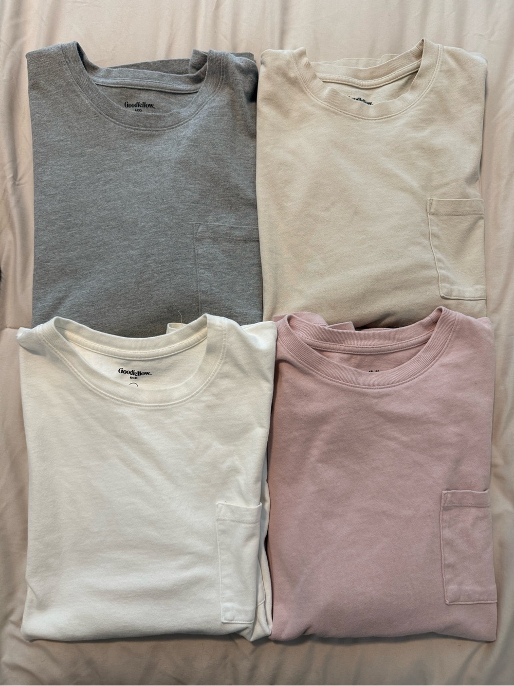 Goodfellow & Co. Pocket Tee Set — Gray, Cream, White, Dusty Pink - LARGE